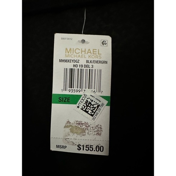 NWT Michael Kors Black White Green Smocked Waist Cuff Ruffle Floral Dress Large - Picture 5 of 7